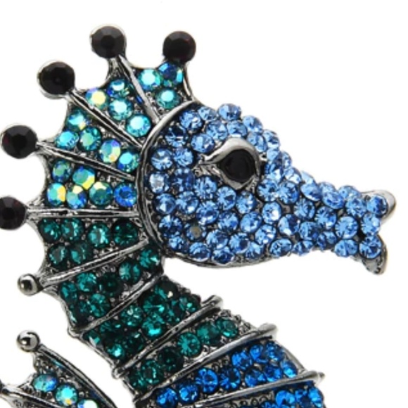 Blue & Green Crystal Studded Seahorse Brooch - 2.40 x 1.18 in - Picture 2 of 3